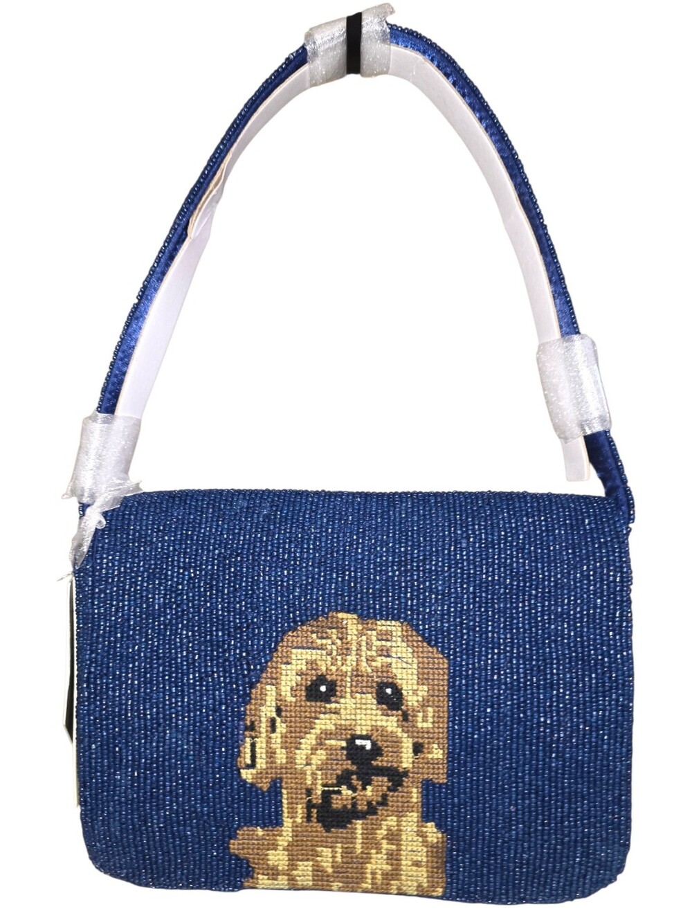 NEW Dog Navy Blue Portrait Beaded Bag Doodle Goldendoodle Handbag Purse NWT